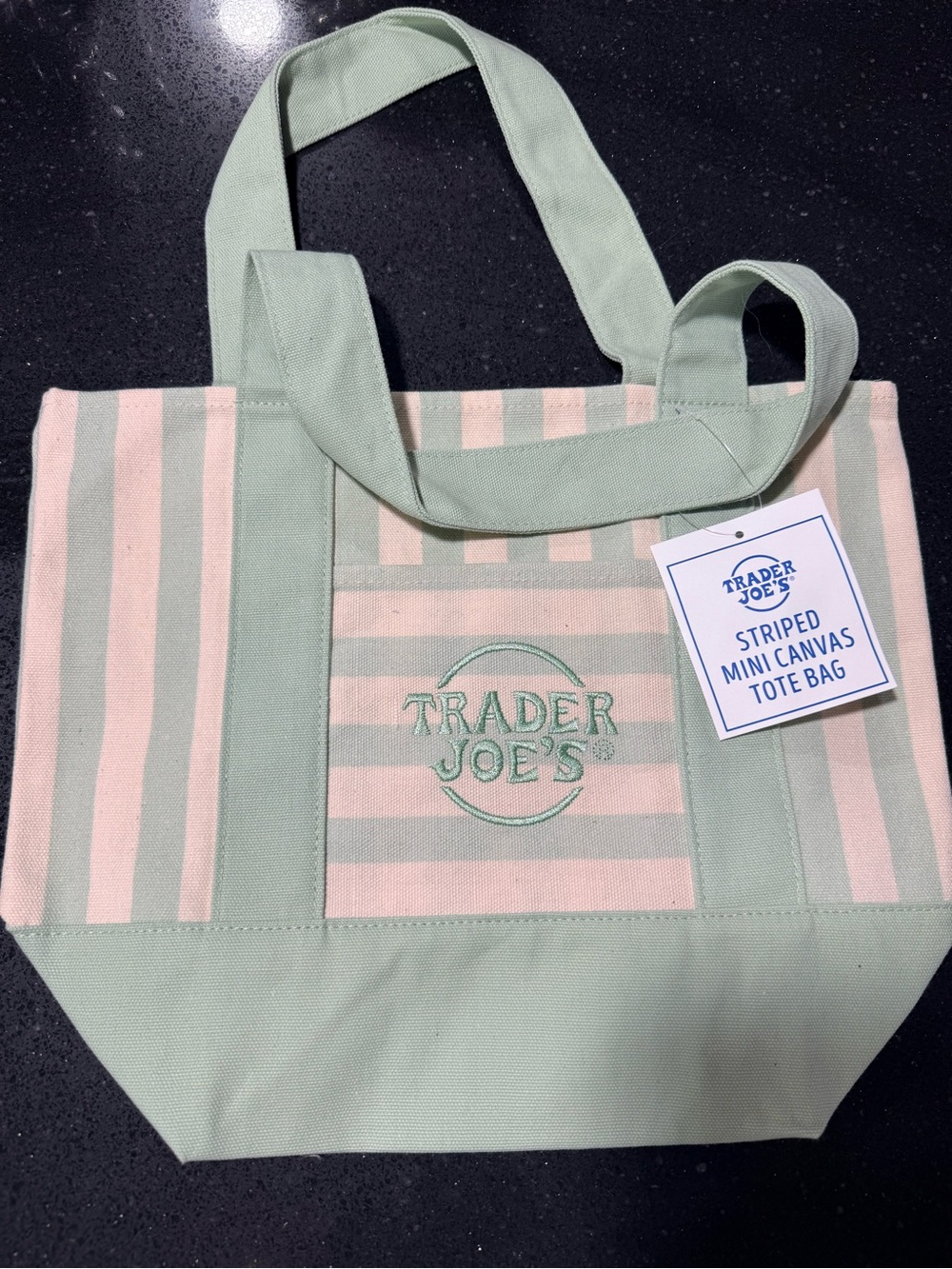 Trader Joe's Mint & Cream Striped Canvas Tote